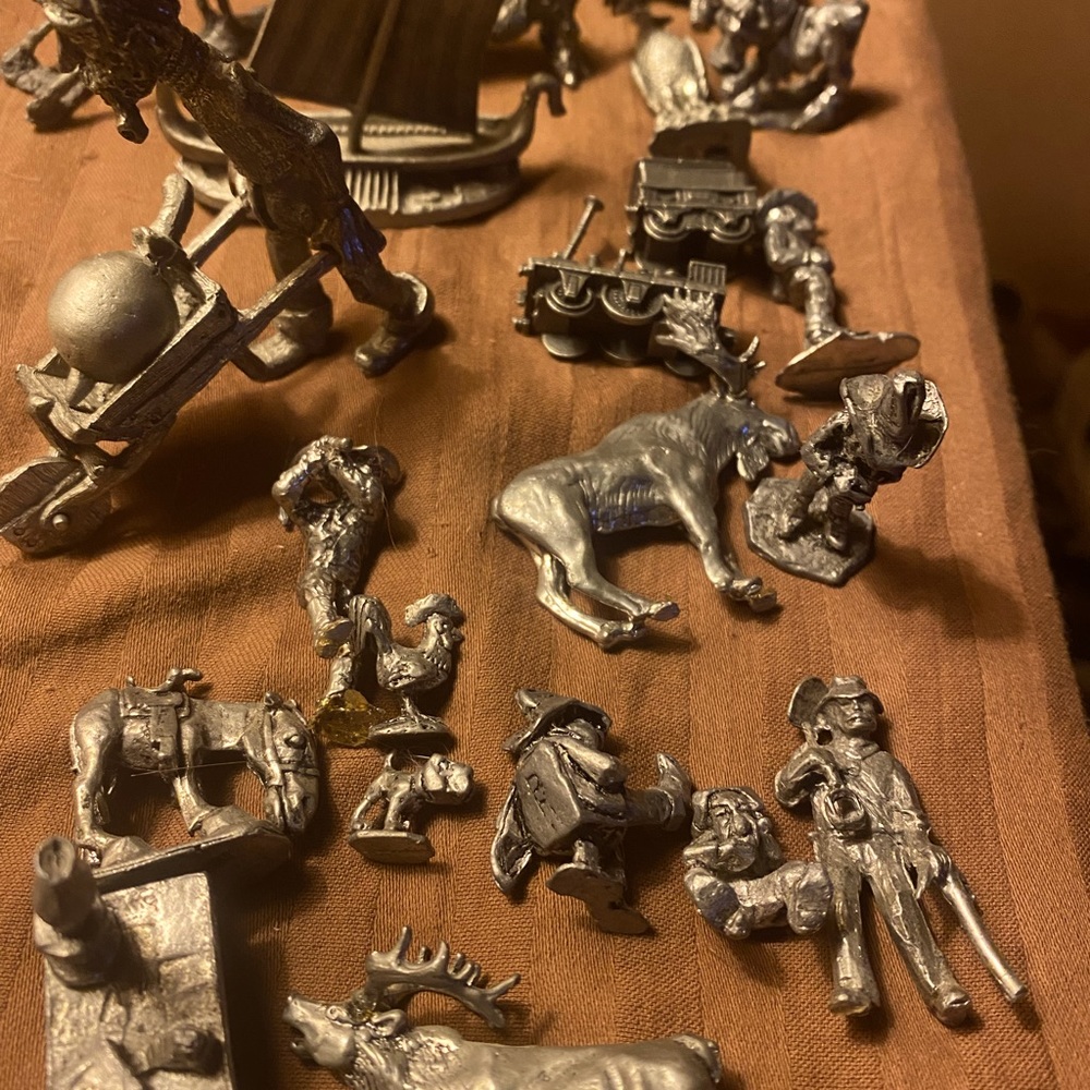 Pewter tiny figures of all types animals cowboys miners